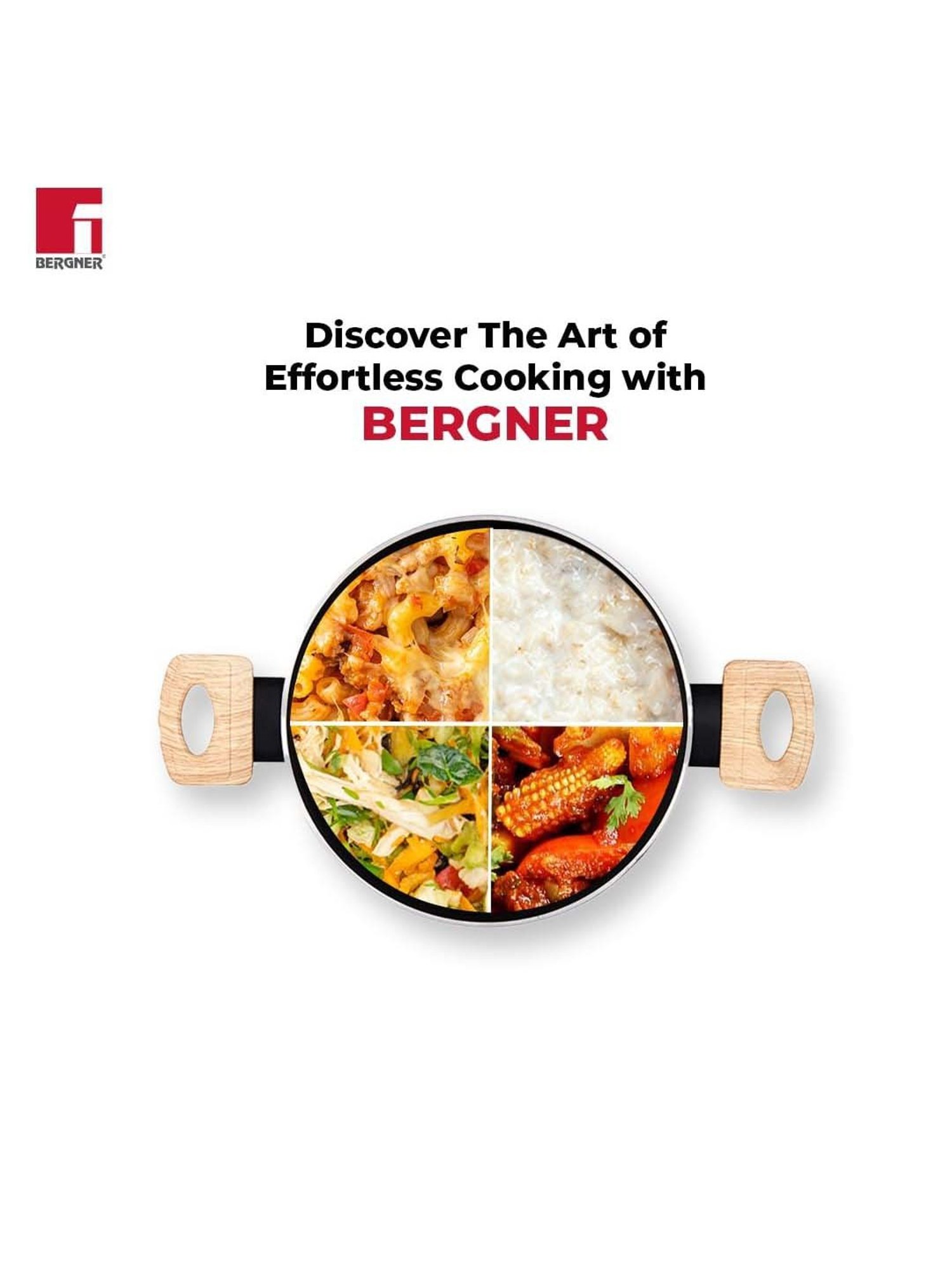 Bergner Bellini & Aura Black 20 cm Induction Cook And Serve Casserole With Wooden Finish Handle