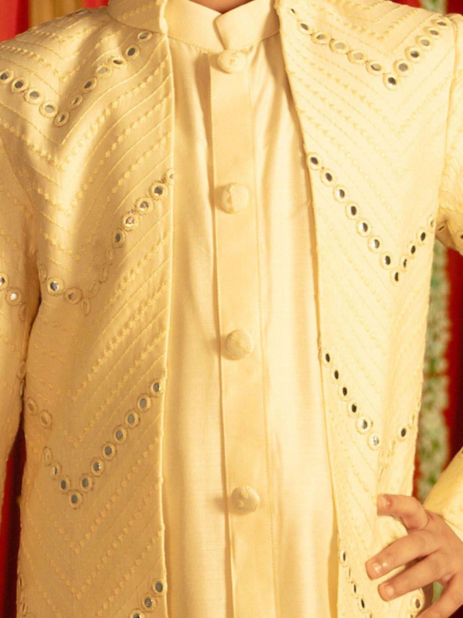 AJ Dezines Kids Black Embellished Full Sleeves Sherwani with Pants