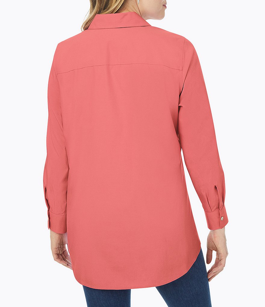 Foxcroft Plus Size Cici Solid Non-Iron Pinpoint Oxford Long Sleeve Point Collar Button Front Tunic