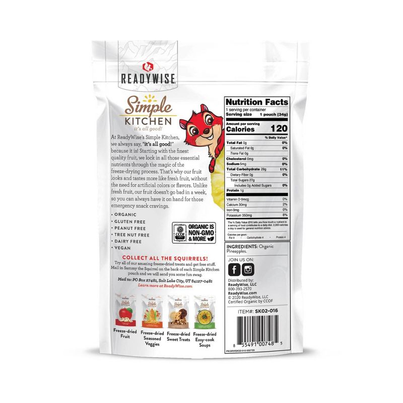 ReadyWise Simple Kitchen Organic Freeze Dried Pineapple