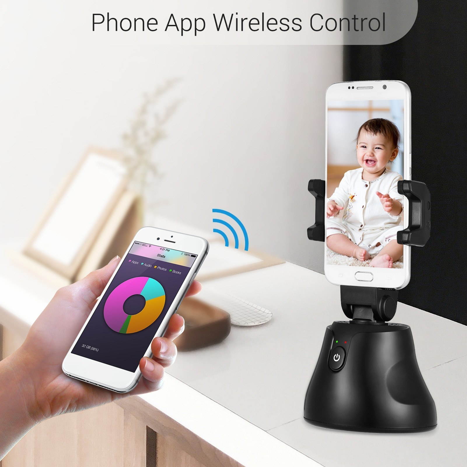 Smart Selfie Stick 360&deg; Rotation Object Tracking Face Tracking Phone Control with Phone Mount 1/4 Thread