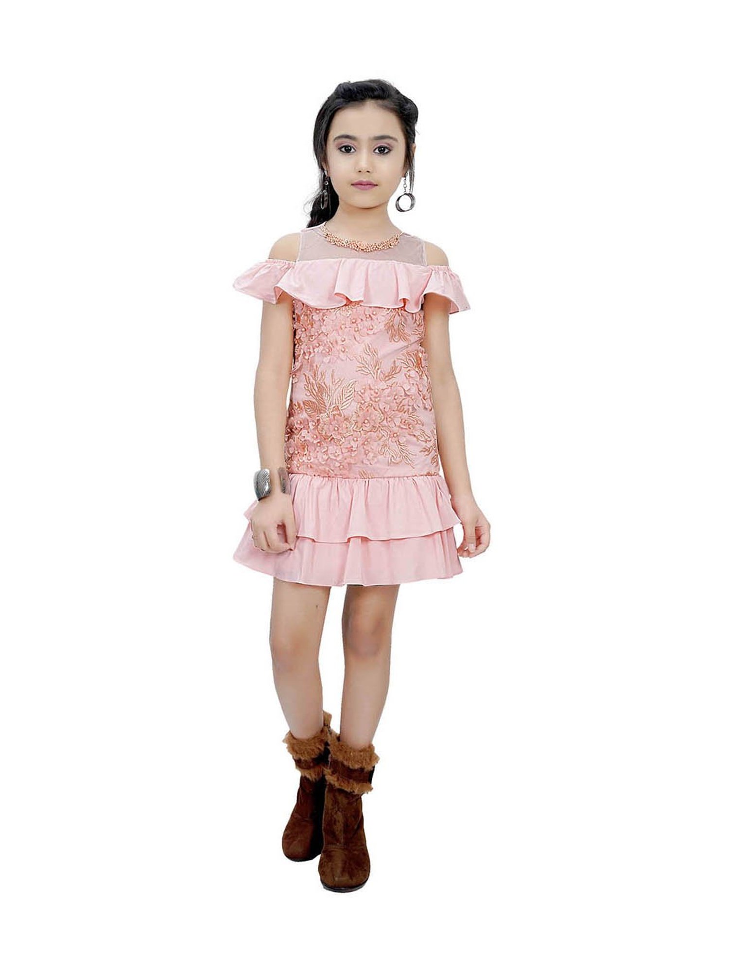 Tiny Girl Peach Embroidered Dress
