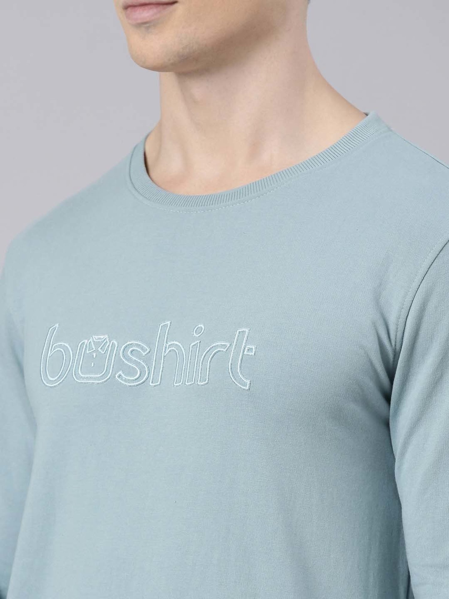 Bushirt Slate Blue Regular Fit Cotton Sweatshirt & Joggers Set