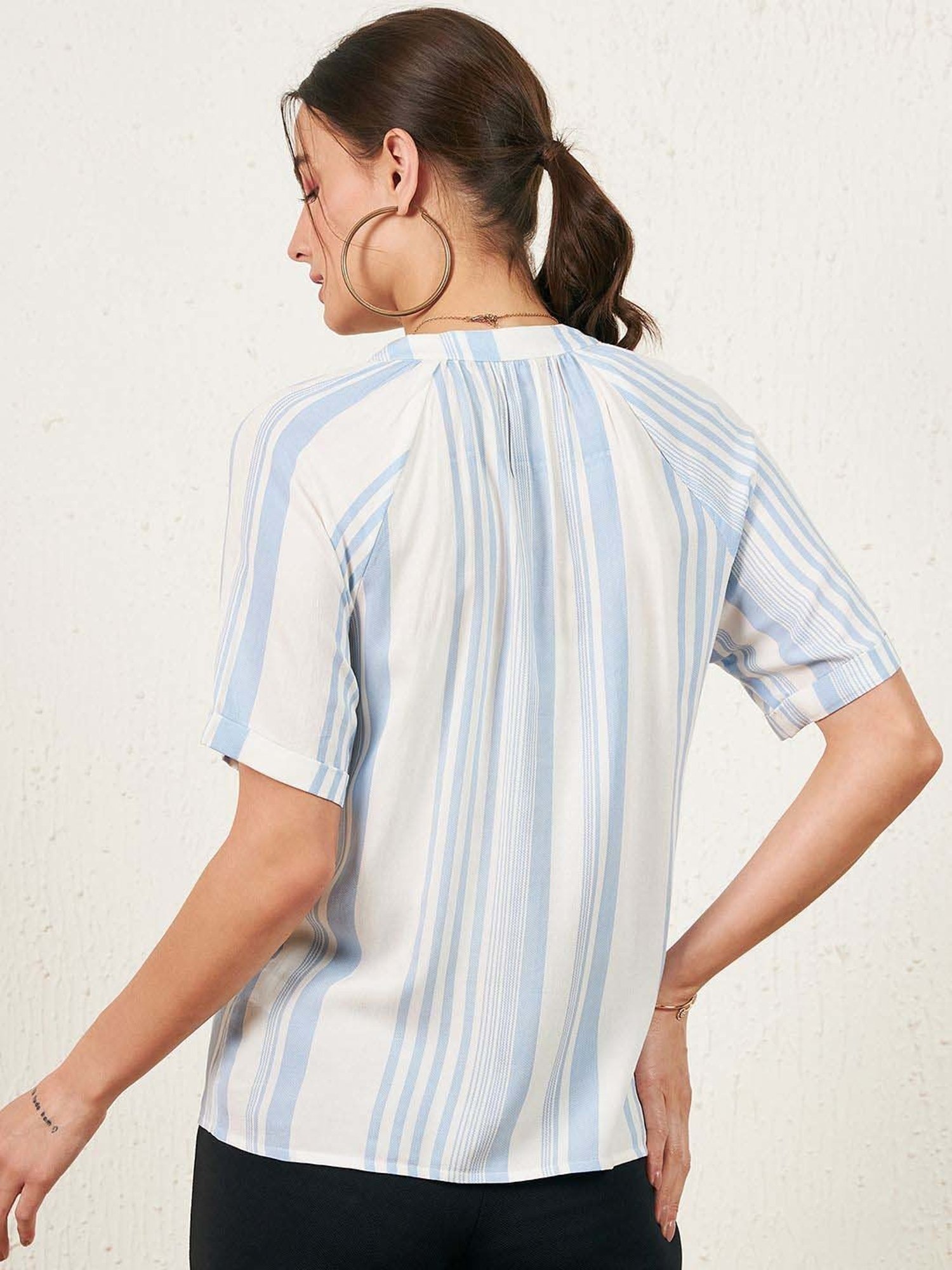 Carlton London Blue & White Striped Top