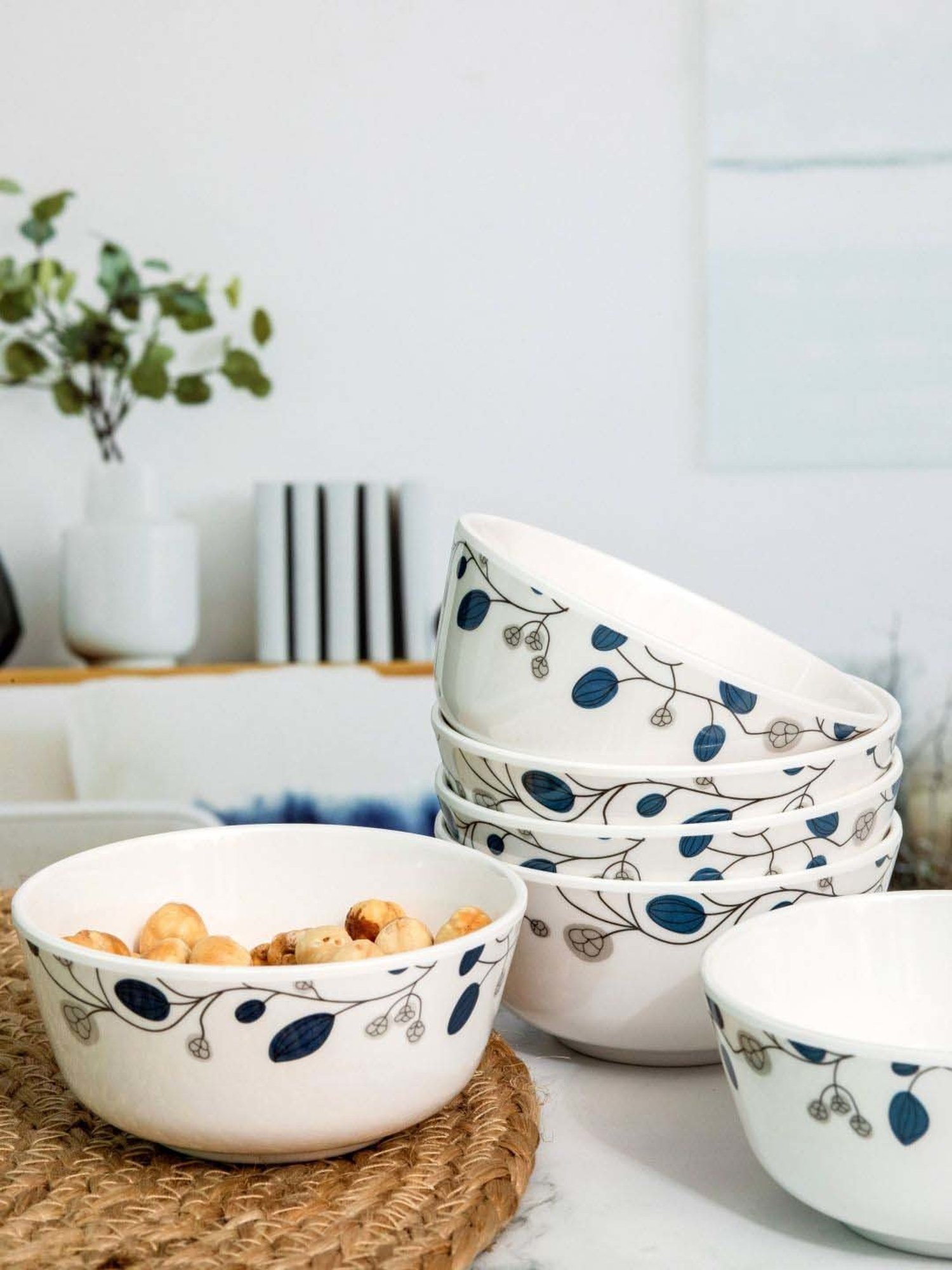 Servewell Blue Decor Melamine 10.5 cm Veg Bowl (0.24 L) - Set of 6