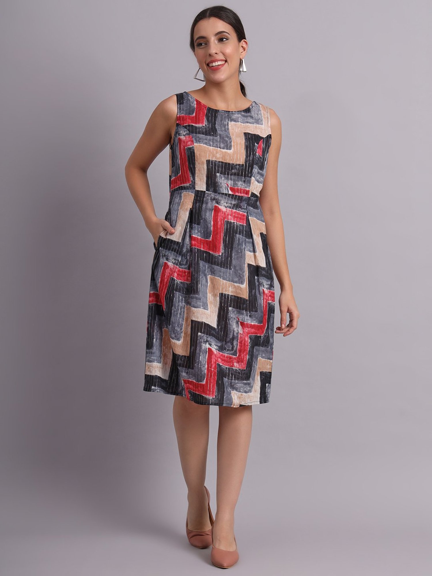 DECKEDUP Multicolor Printed A Line Dress
