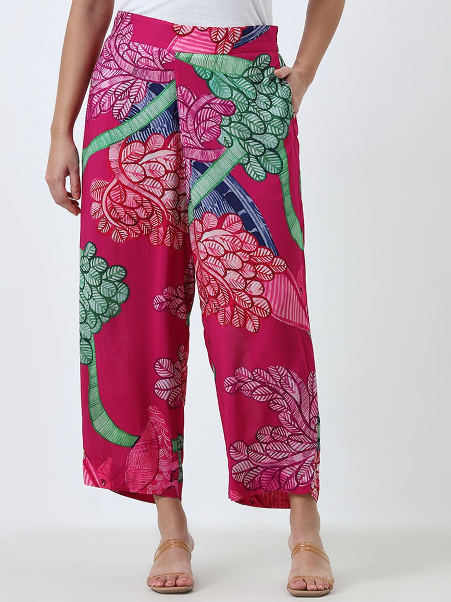 Diza by Westside Pink Floral Printed High-Rise Ethnic Pants