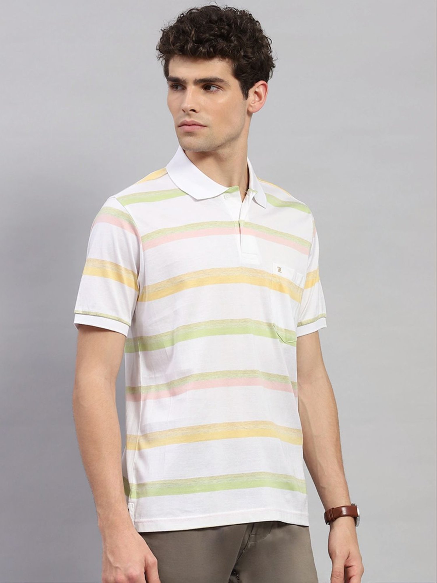 Monte Carlo White Regular Fit Striped Polo T-Shirt