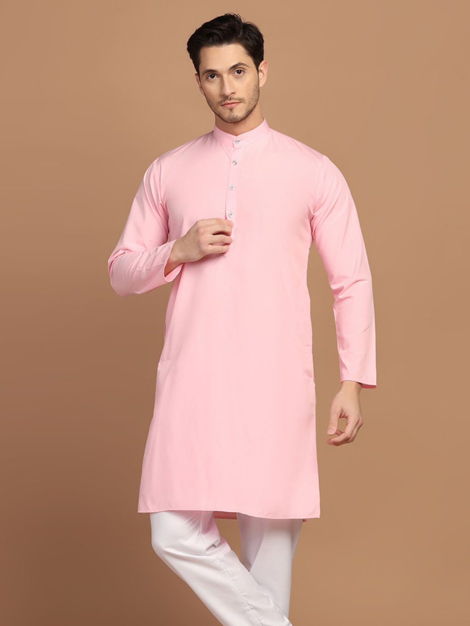Manthan Fawn & White Regular Fit Kurta