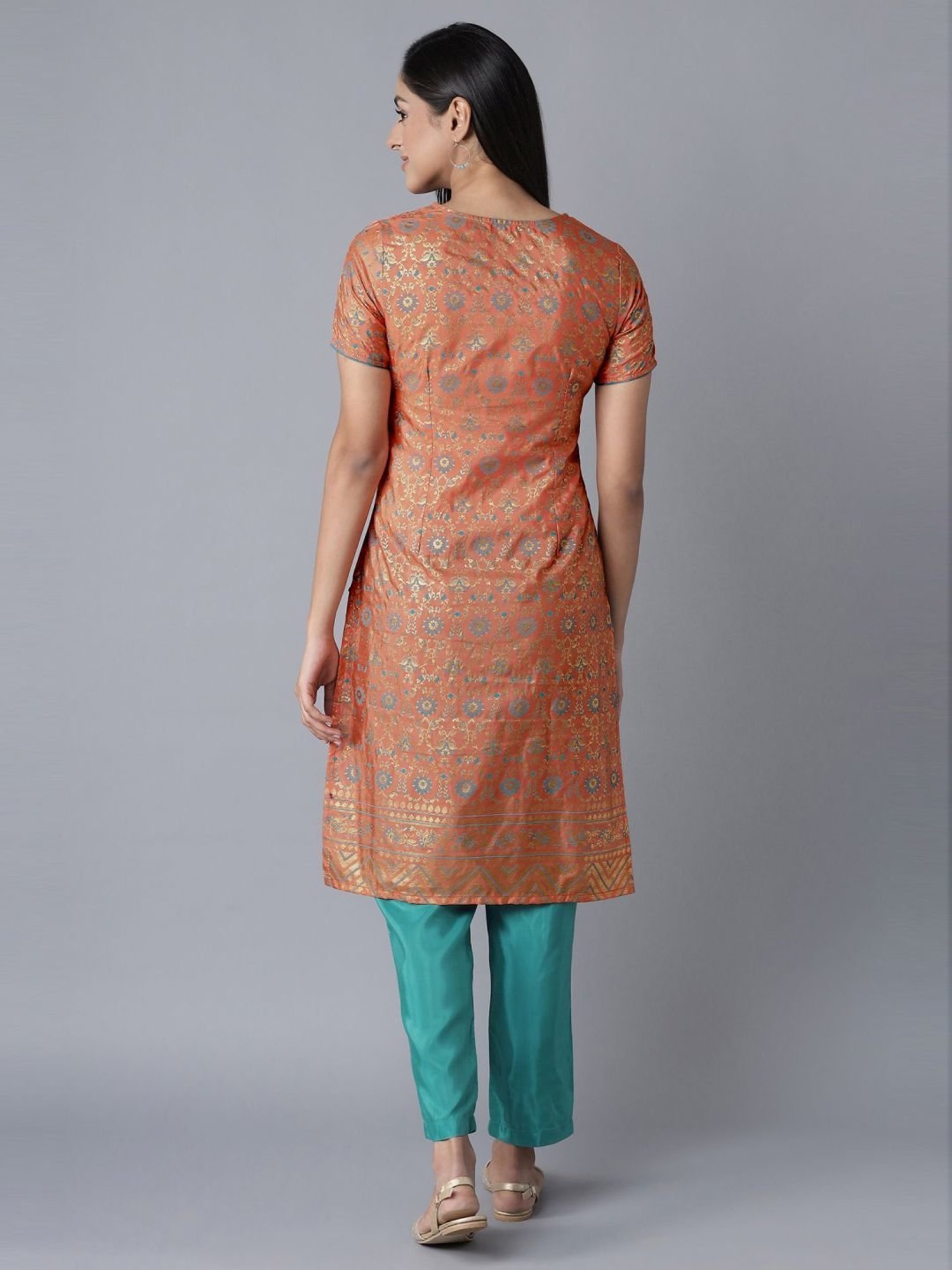 Aure by Aurelia Orange & Green Printed Kurta Pant Set