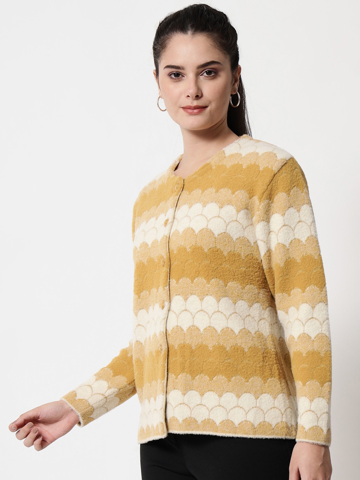 TAB91 Yellow Self Design Cardigan