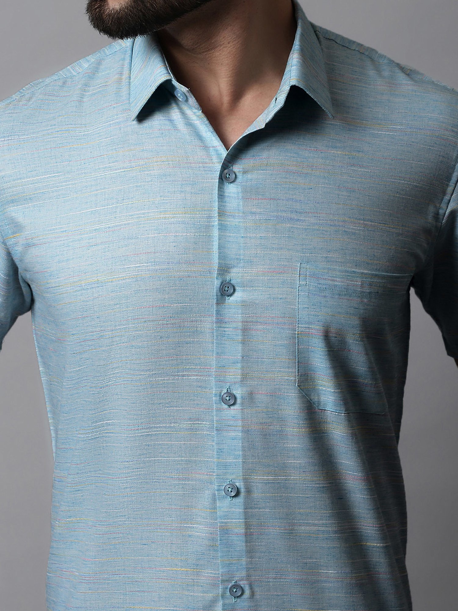 Jainish Sky Blue Regular Fit Self Design Cotton Shirt