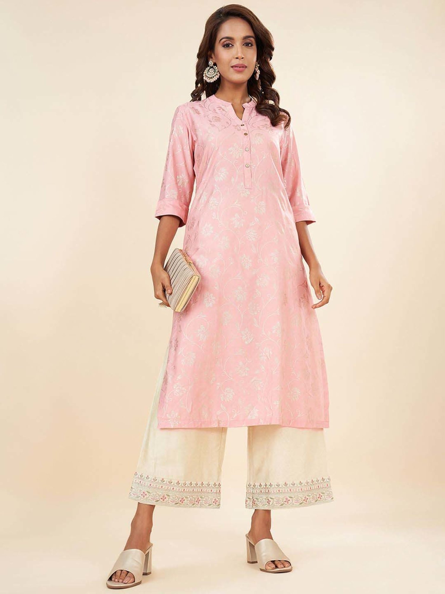 Rangmanch by Pantaloons Beige Embroidered Palazzos