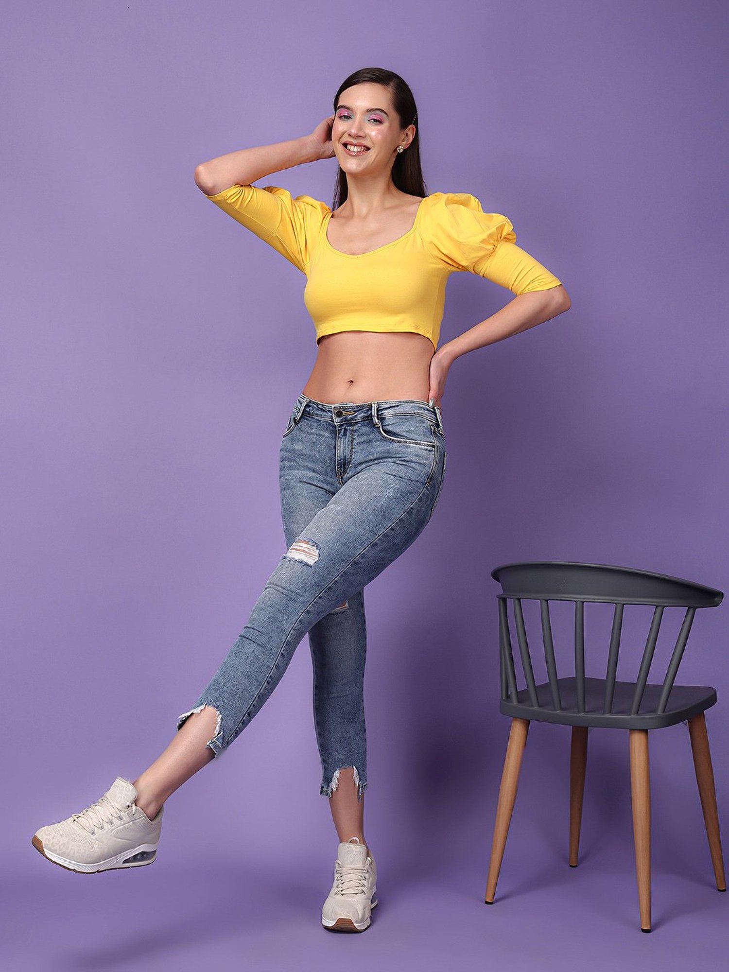 Scorpius Yellow Slim Fit Crop Top