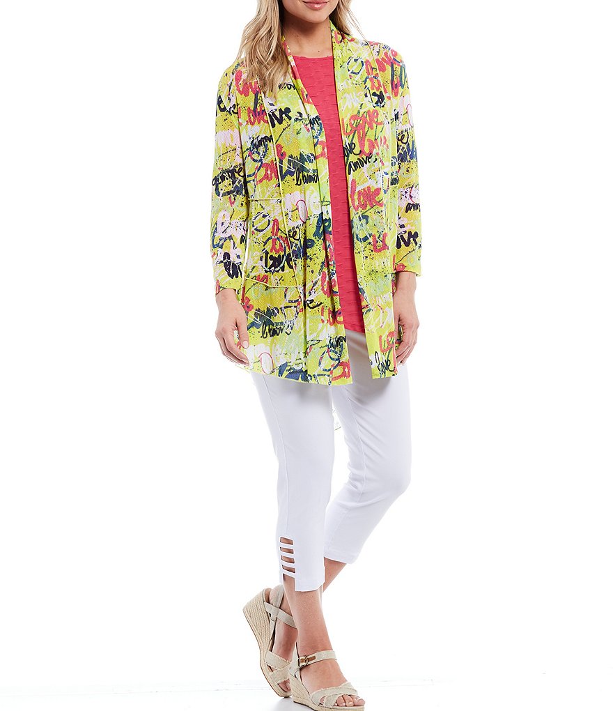 Ali Miles Petite Size Open Mesh Two Button Front 3/4 Sleeve Jacket