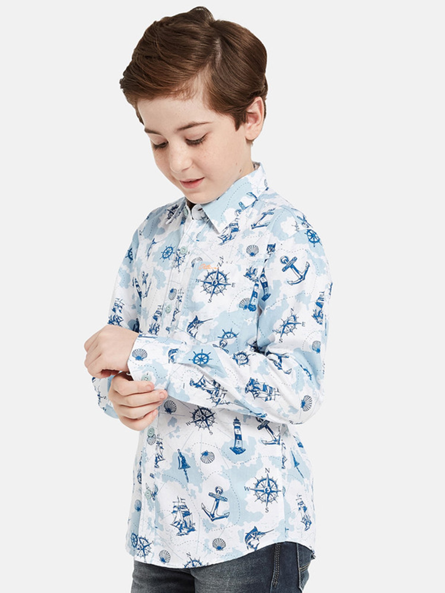 Octave Boys Blue Printed Full Sleeves Shirt
