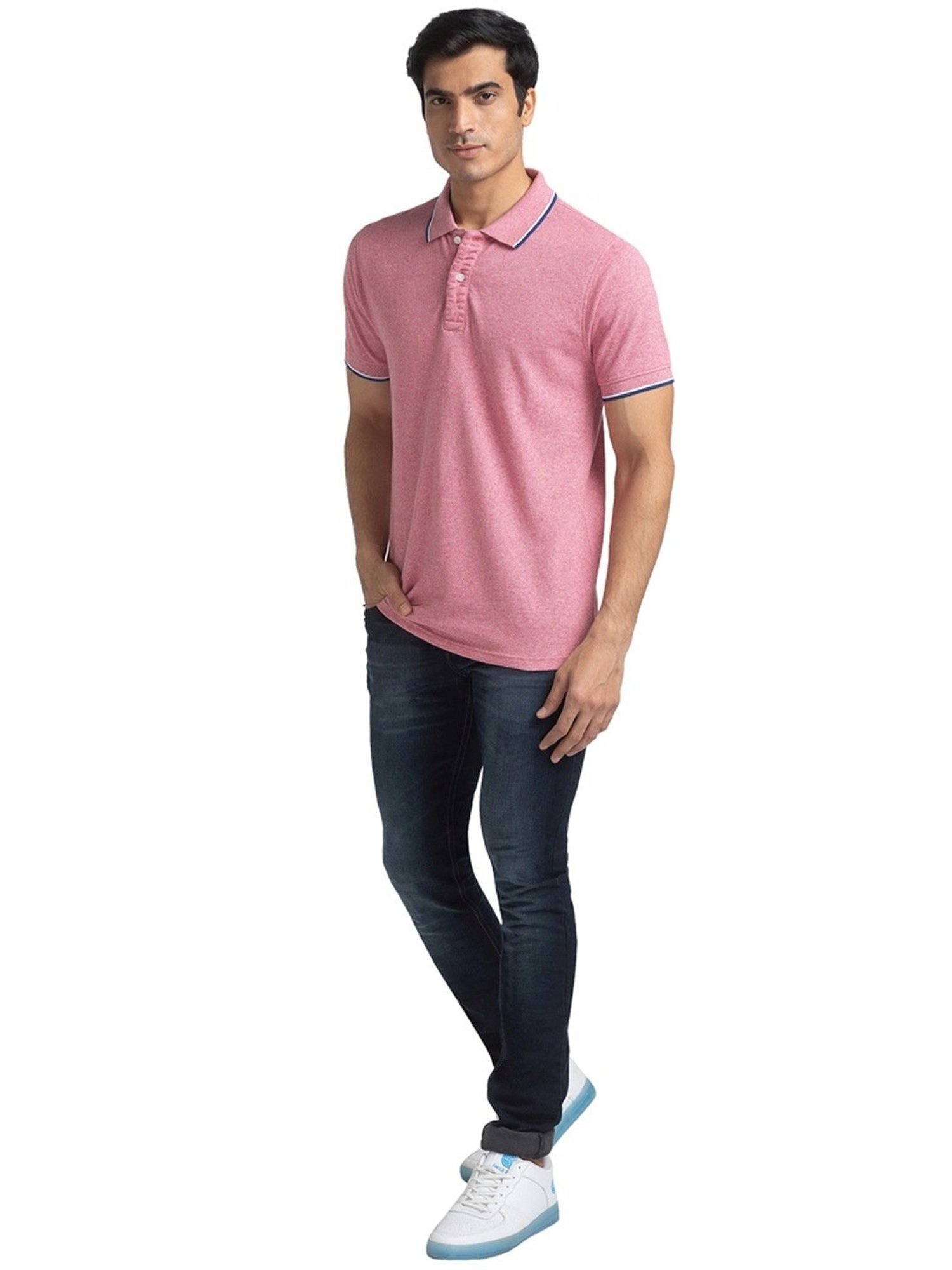 ColorPlus Light Red Cotton Tailored Fit Polo T-Shirt