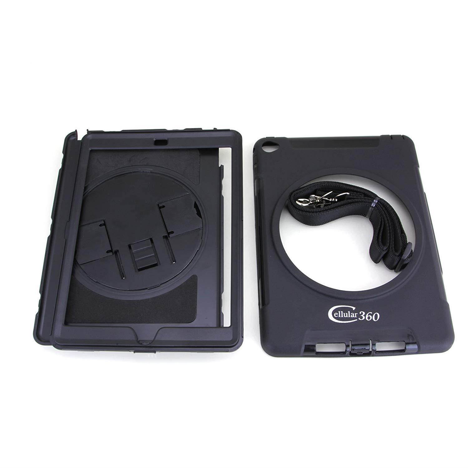 Cellular360 Shockproof Case for iPad Mini 4, Car Headrest Mount Case with 360 Degrees Swivel Stand, Adjustable Handle and Shoulder Strap (Black)