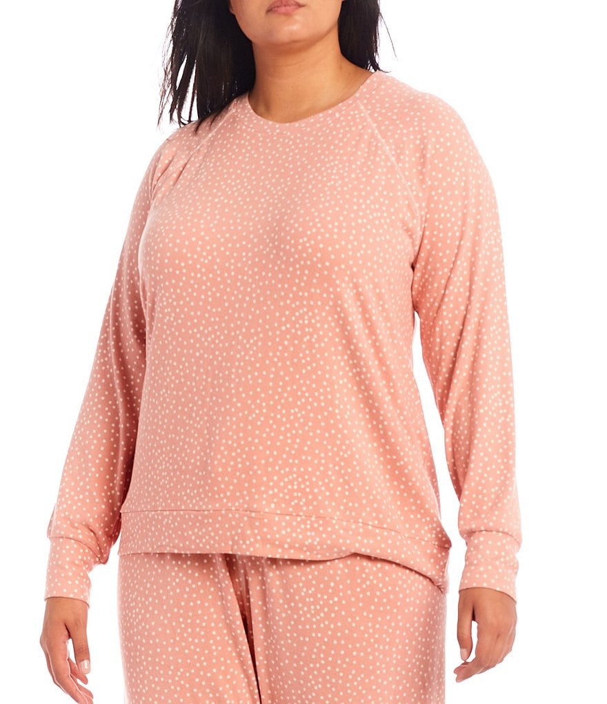 PJ Salvage Plus Dollie Dot Print Jersey Knit Round Neck Long Sleeve Coordinating Sleep Top