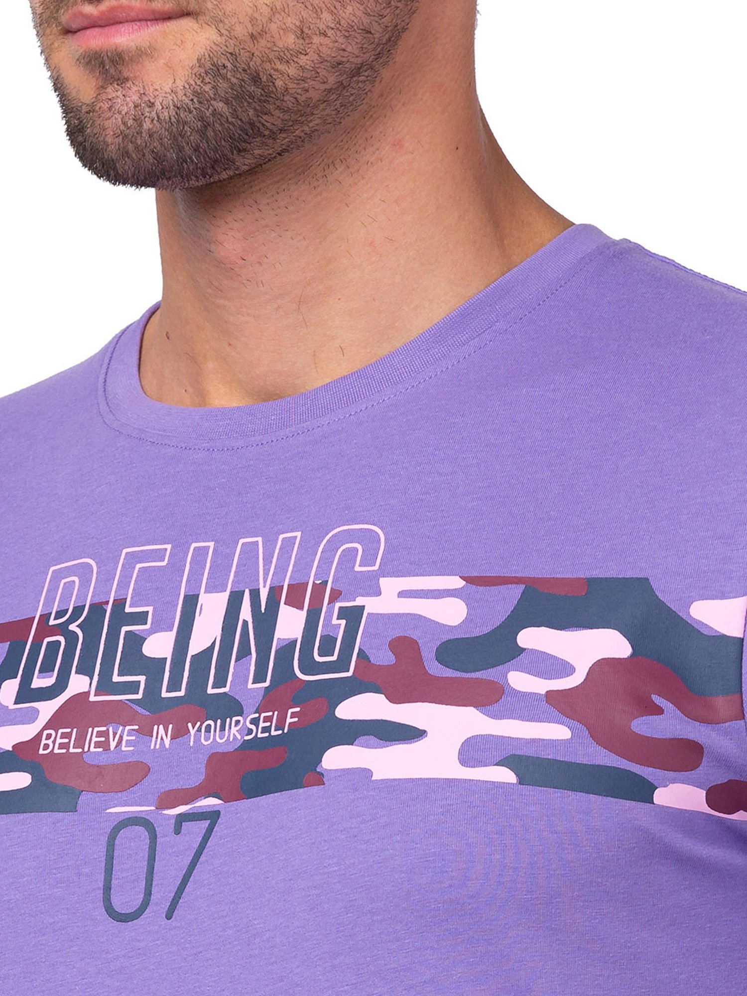 Being Human Purple Regular Fit Printed Crew T-Shirt