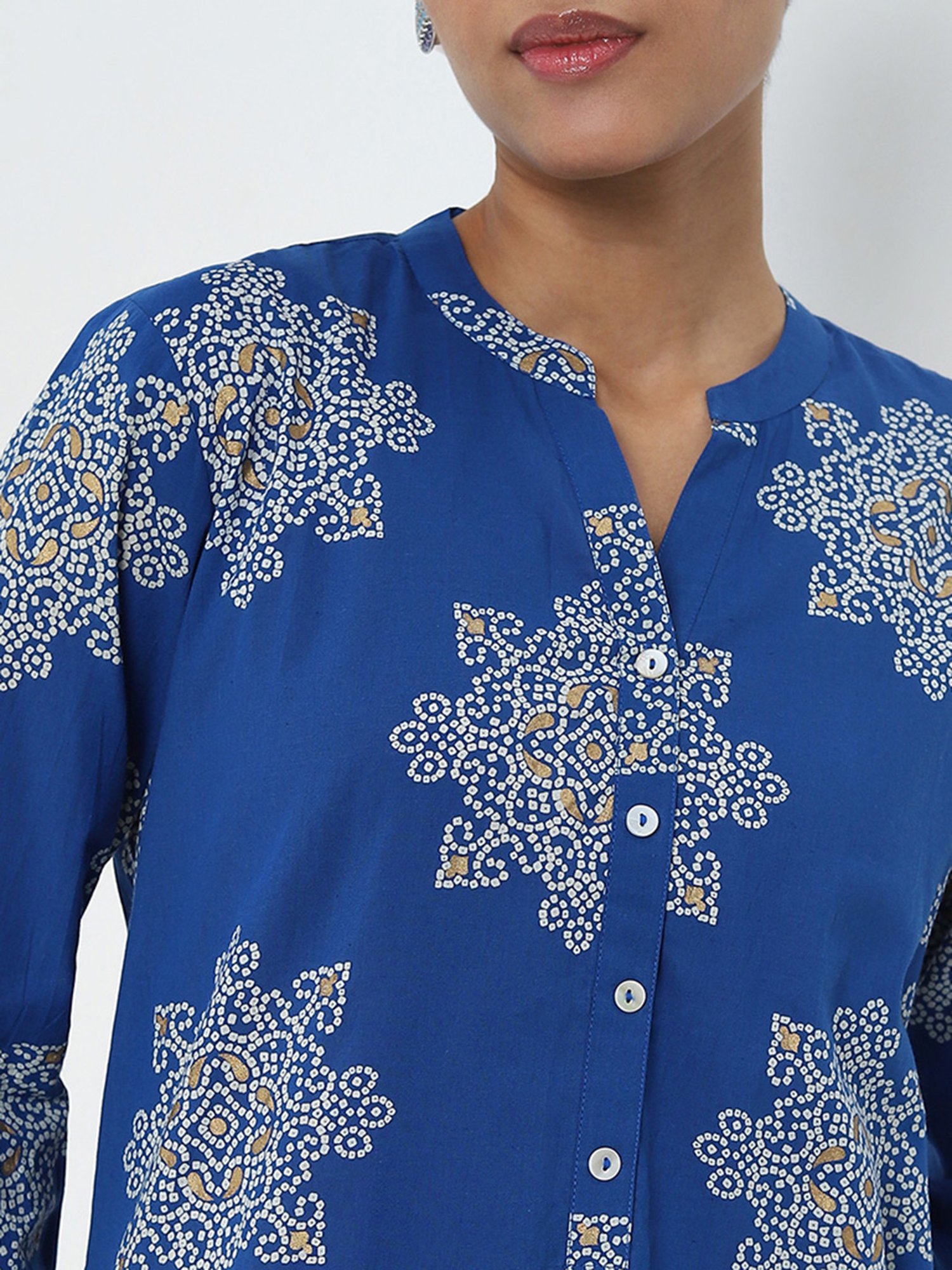 Utsa by Westside Dark Blue Bandhani Printed Straight Cotton Kurta
