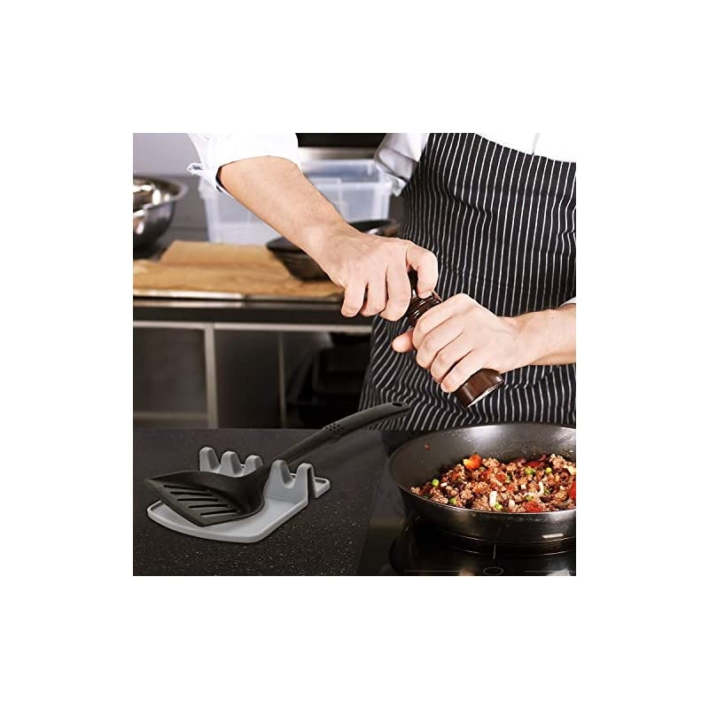 Kitchen Utensil Rest, , Heat Resistant Ladle Fork Mat Giant Spoon Rest Ladle Spoon holder (Gray)
