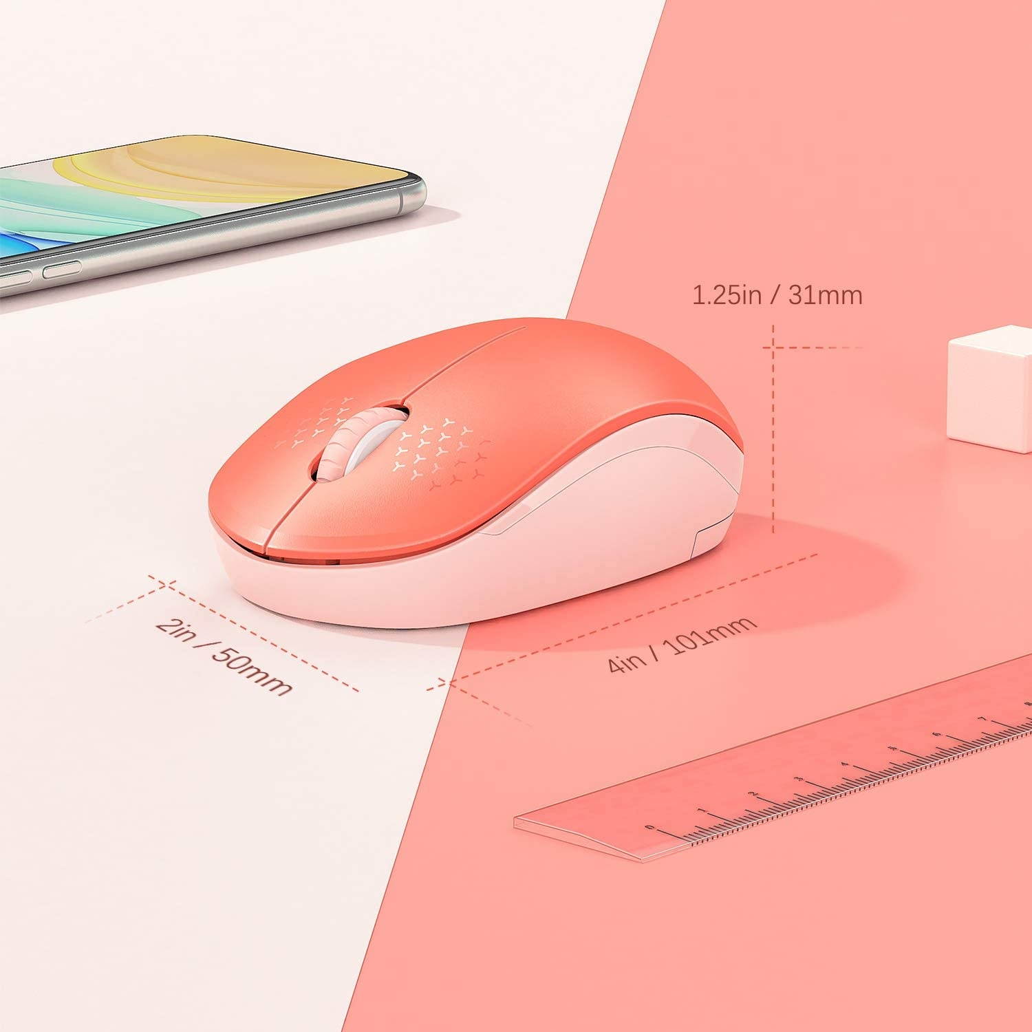 Wireless Mouse 2.4G Noiseless Mouse with USB Receiver - seenda Portable Computer Mice for PC Tablet Laptop - Living Coral&Pink