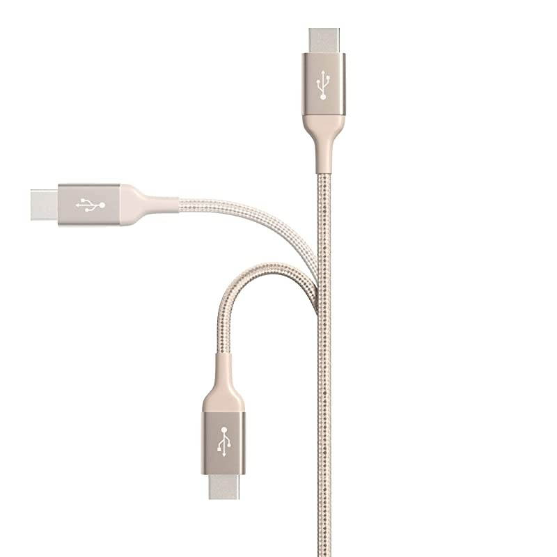 Double Braided Nylon USBC to USBC 20 Fast Charging Cable 3A 1Foot Gold
