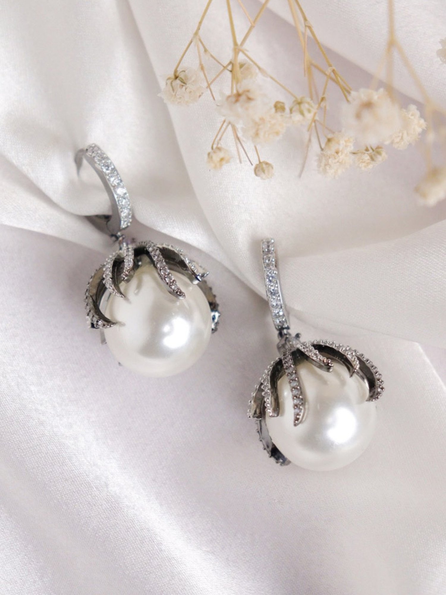 Curio Cottage Drop of Oyster Diamante Hugging Hoop Earrings