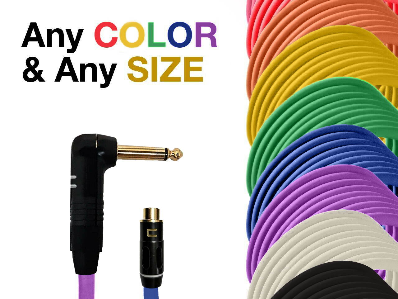 Right Angle 1/4 TS Male - RCA Female Unbalanced Cable - Custom Length Color Cord