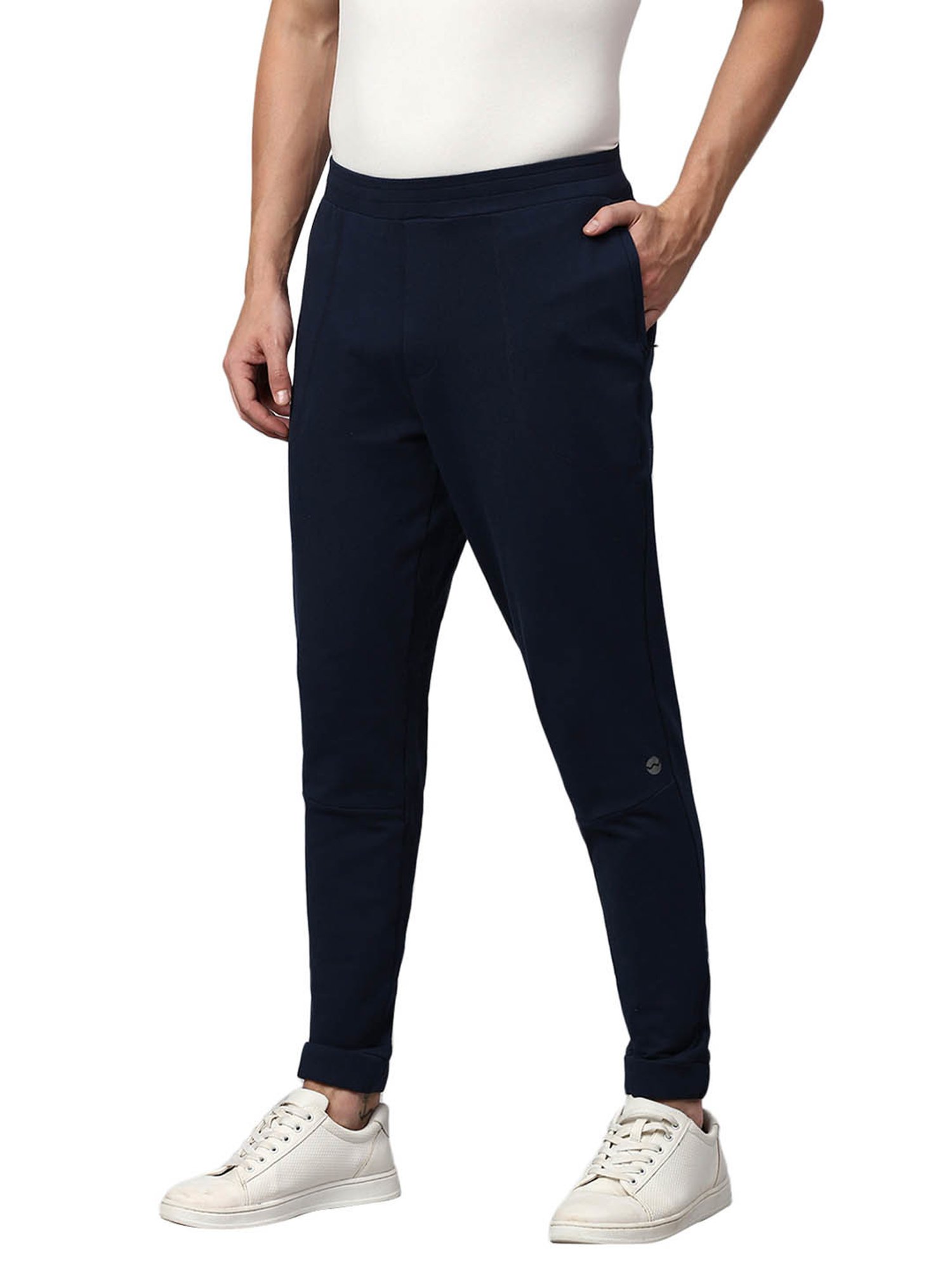 Slowave Navy Cotton Regular Fit Joggers