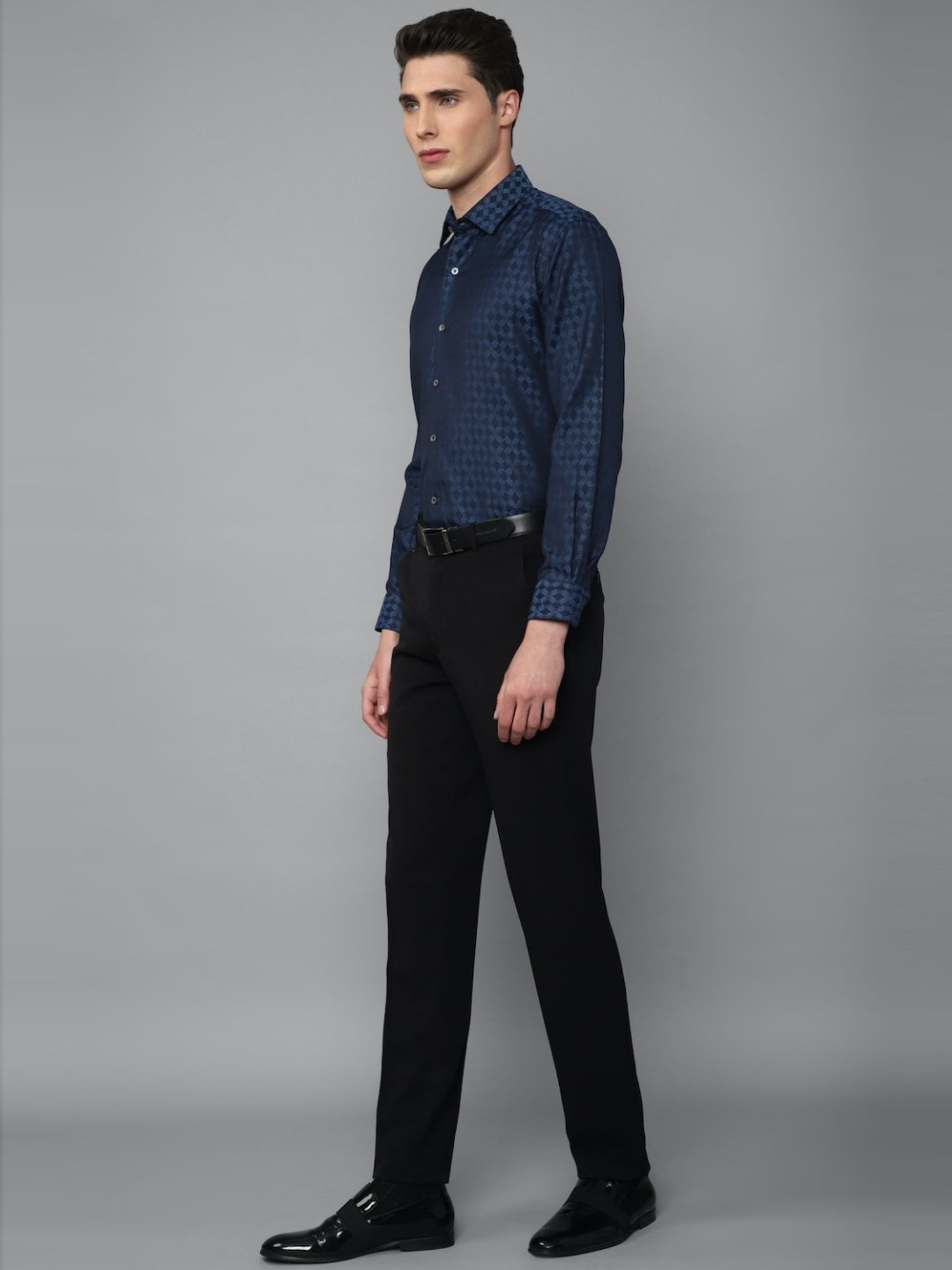 Luxure By Louis Philippe Navy Blue Regular Fit Printed Shirt