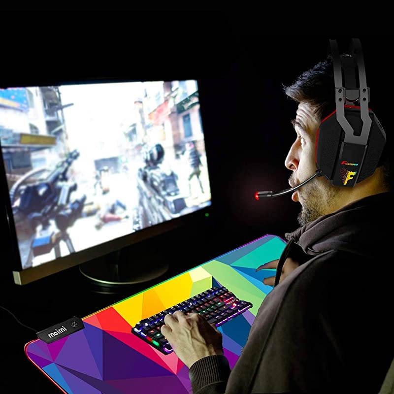 Extended RGB Mouse Pad Mat  Large Office Table Desk Mat Gaming Lighting Led Mousepad for PC Computer MacBook Keyboard Waterproof AntiSlip Ultra Thin 4mm 315 x 157 Colorful