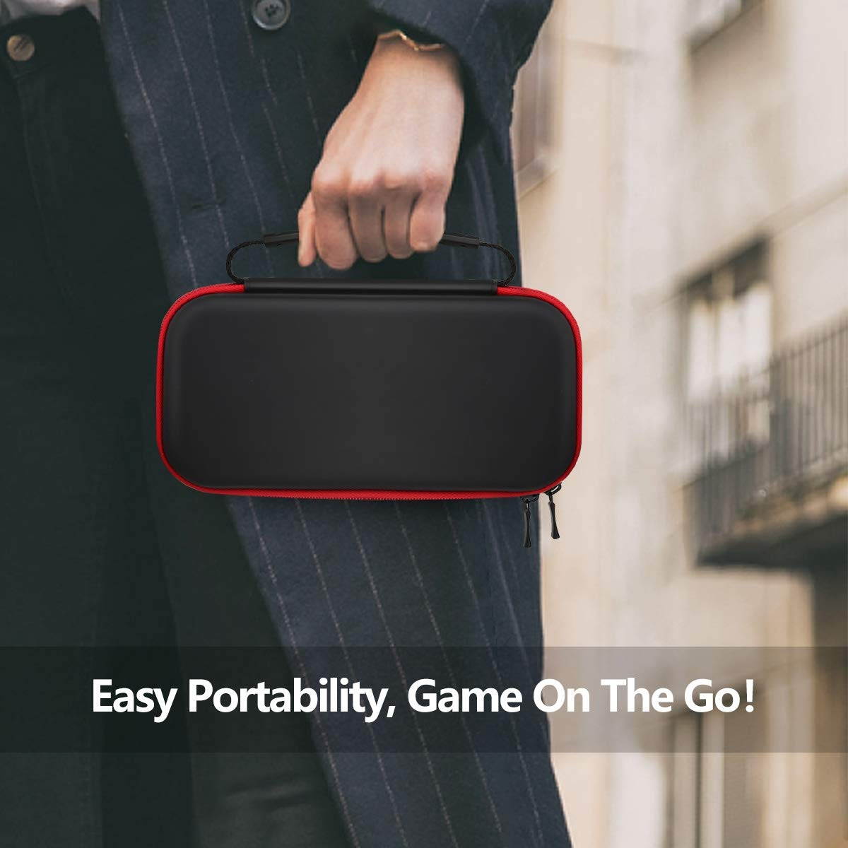 MoKo Carrying Case for Nintendo Switch Lite, Travel Case Hard Shell EVA Tough Storage Bag Holder for Nintendo Switch Lite Console, Accessories & Game Cards - Black & Red