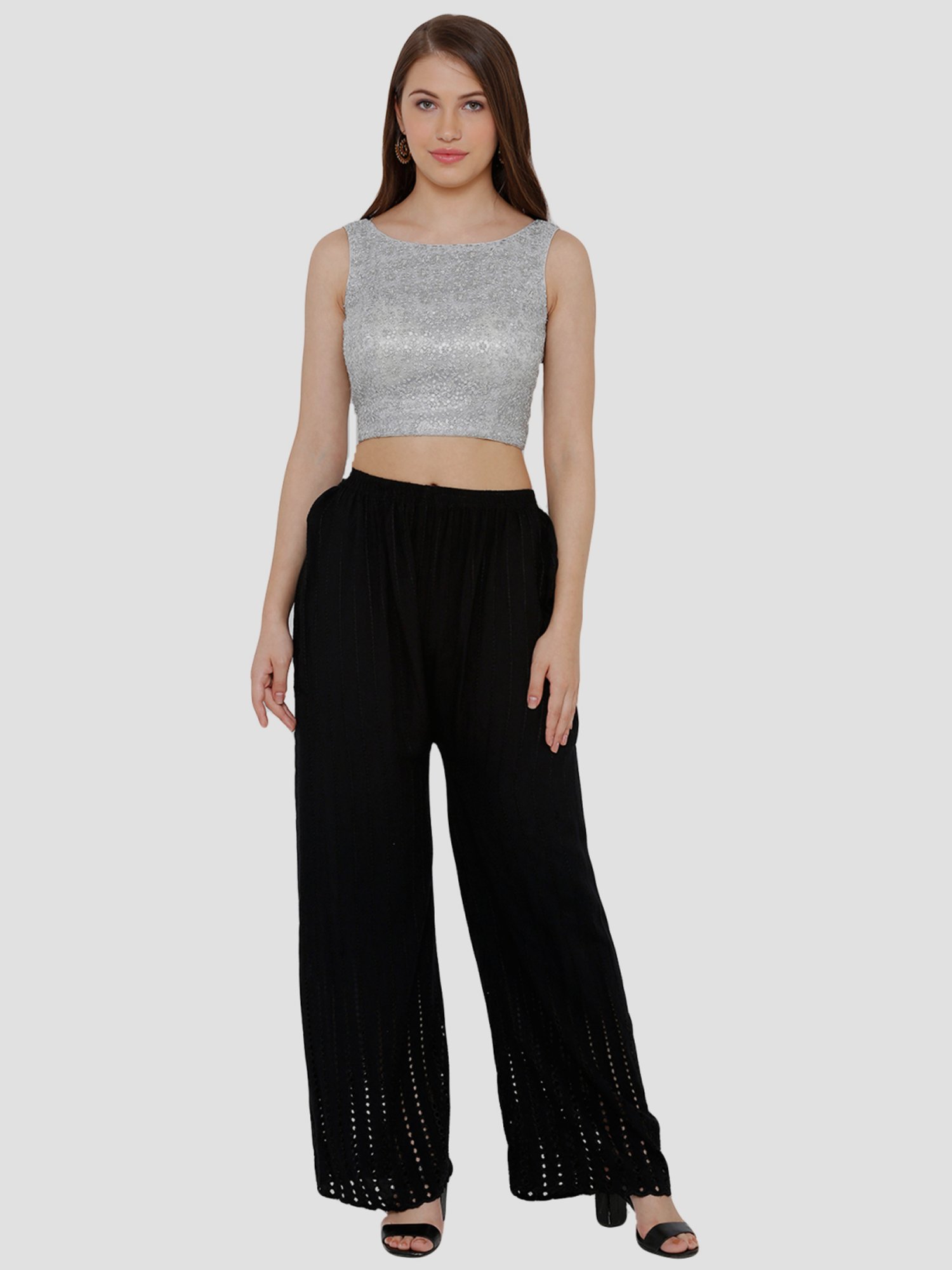 Salwar Studio Silver Embellished Readymade Blouse