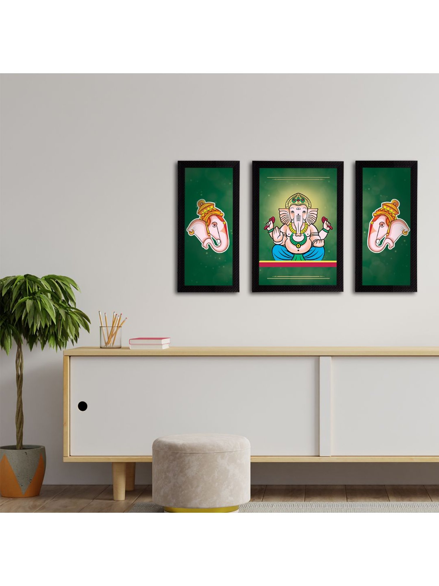 eCraftIndia Set of 3 Lord Ganesha Satin Matt Texture UV Art Painting