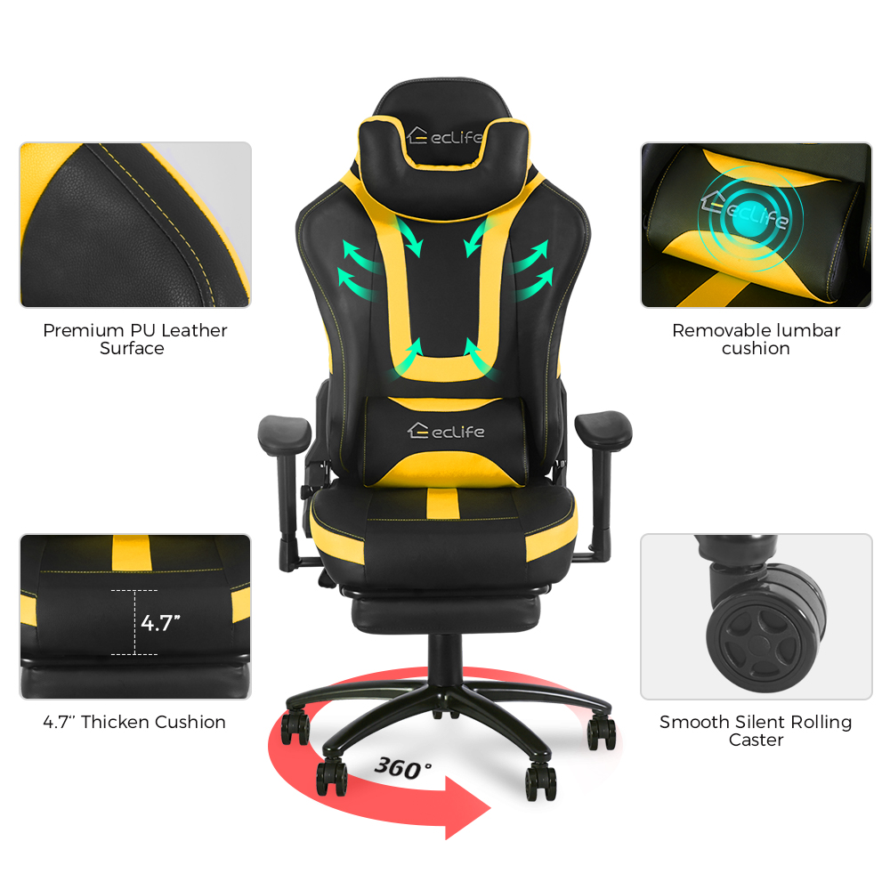 Ergonomic Racing Gaming Chair LUCKWIND Racing Chair
Massage Gaming Chair Office Chair Height Adjustment Recliner Swivel Rocker With Adjustable Headrest Retractable Footrest And Massage Lumbar Pad