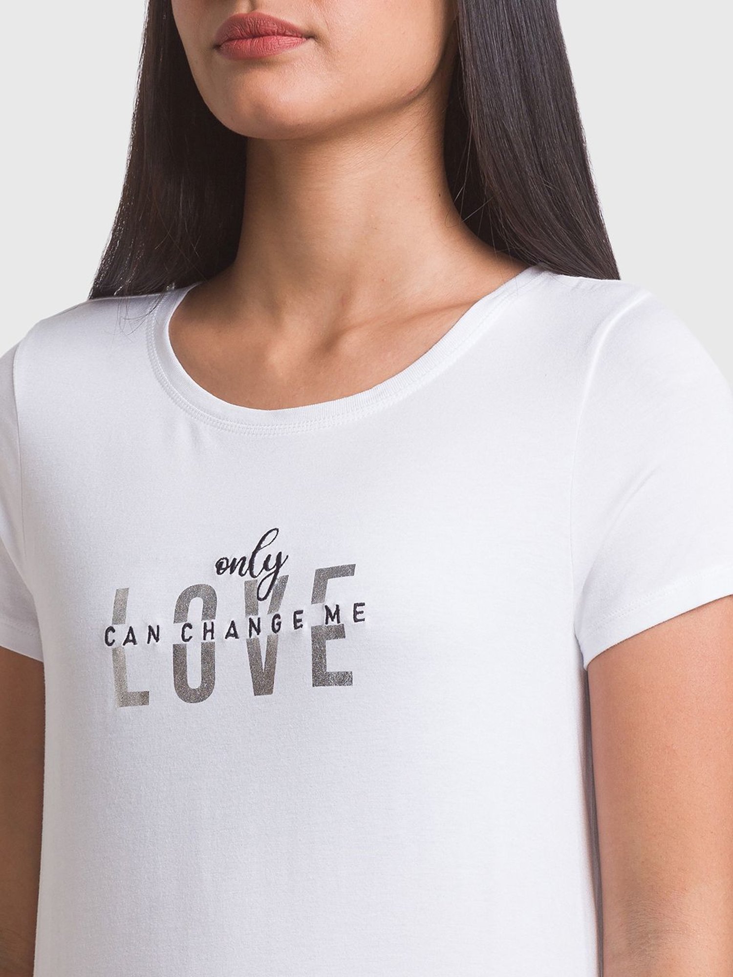 Spykar White Cotton Printed T-Shirt