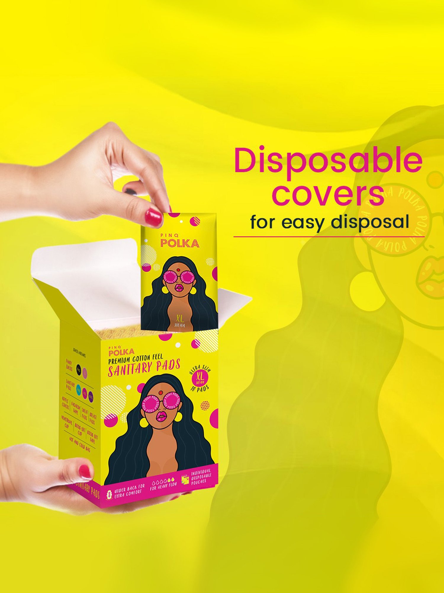 PINQ Polka Premium Cotton Feel Sanitary Pads XL - 40 Pads + 5 Pantliners