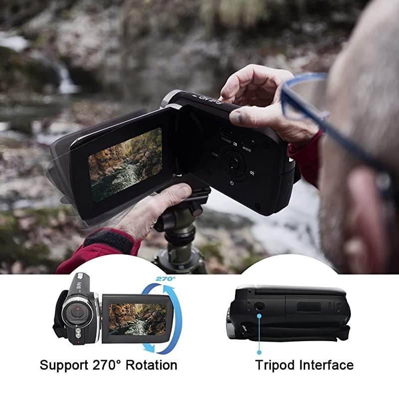Video Camera Camcorder  HD 1080P 12.0MP 2.8 Inch LCD 270 Degrees Rotatable Screen 8X Digital Zoom Camera Recorder YouTube Vlogging Camera with Rechargable Battery (Black)