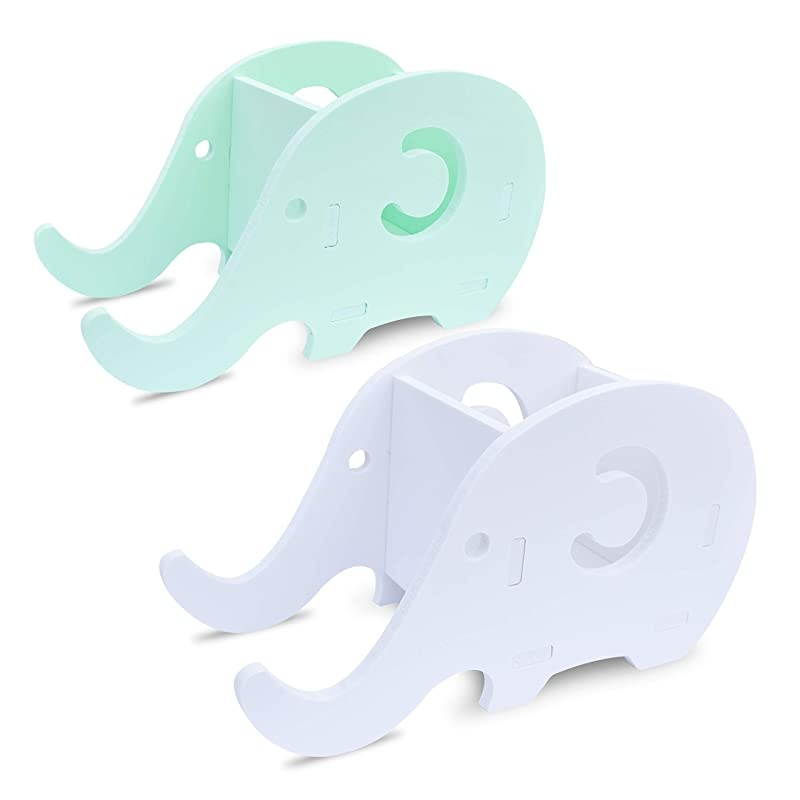Elephant Cell Phone Stand, Set of 2 Elephant Phone Tablet Desk Pen Pencil Bracket Holder, Desk Decoration Organizer-Pink+White