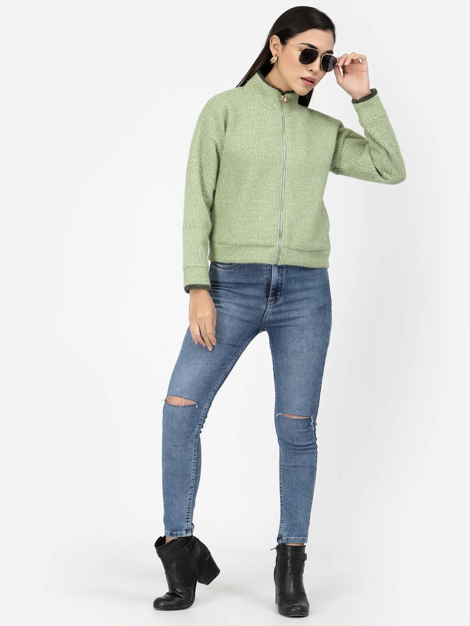Juelle Green Front-Open Sweatshirt