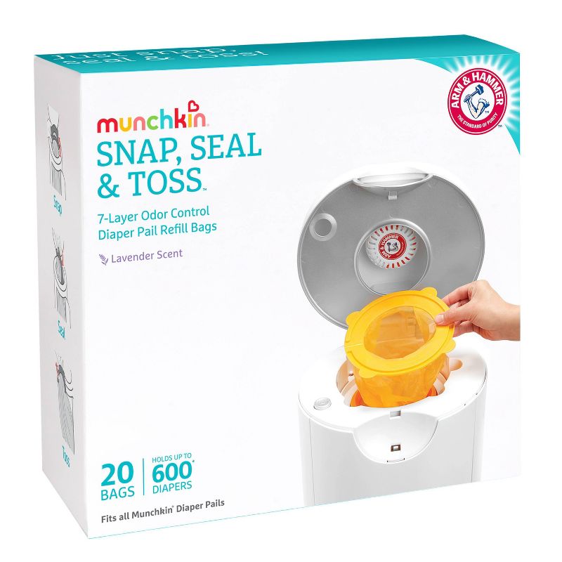 Munchkin Arm & Hammer Diaper Pail Snap, Seal and Toss Refill Bags, 600ct, 20pk
