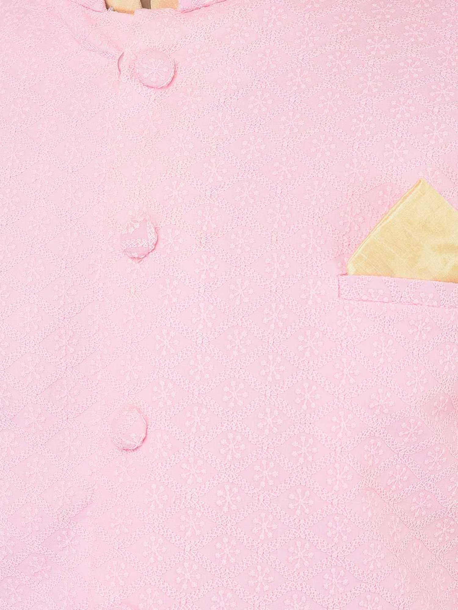 Deyann Pink & Yellow Regular Fit Embroidered Kurta Set With Jacket