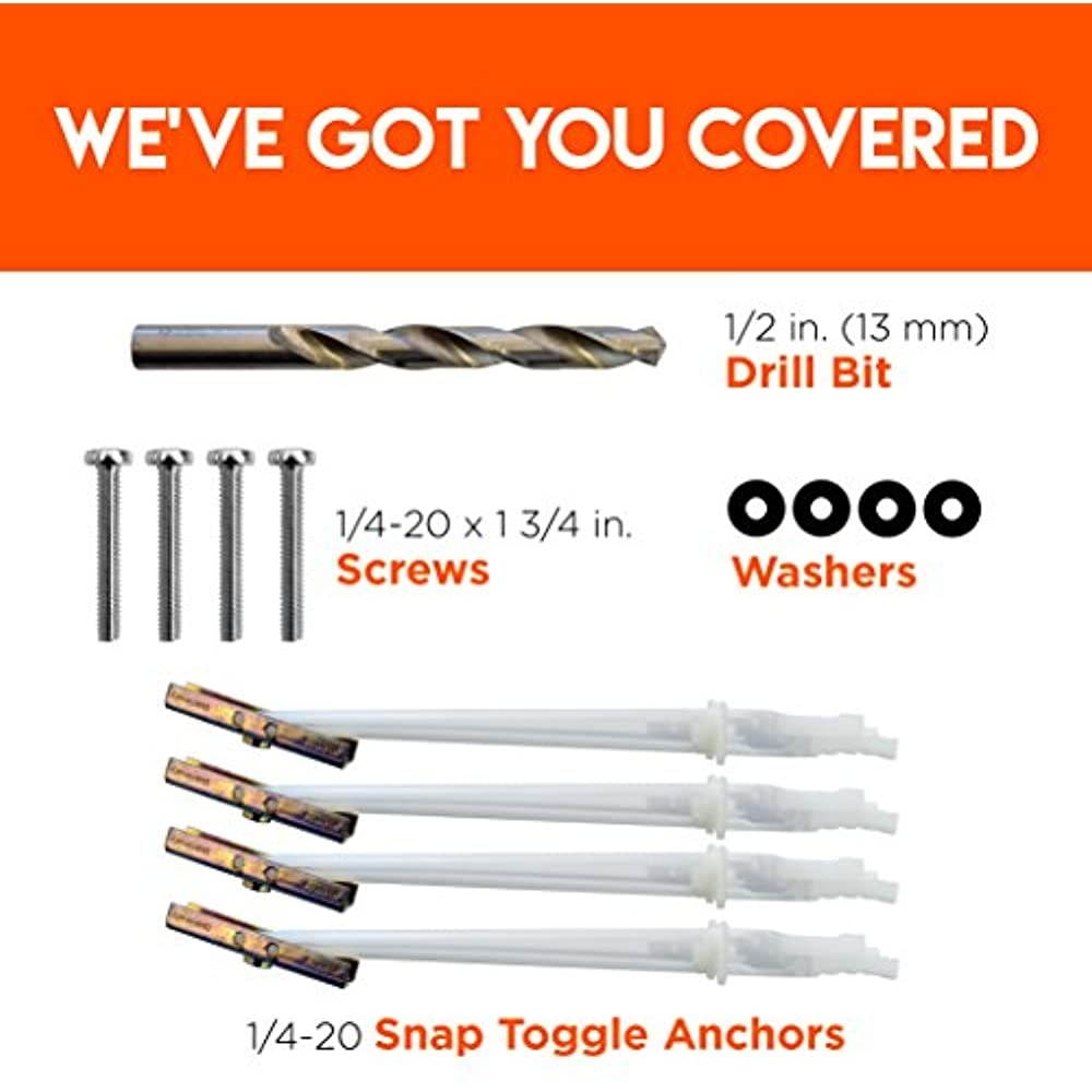 Steel Stud TV Mounting Kit For Tilt & Low Profile TV Mounts - Includes 4 Snaptoggle Anchors, Steel Drill Bit And TV Mounting Hardware