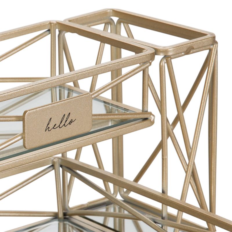 Two Tier Sleek Vanity Tower with Two Compartments Satin Gold - Home Details