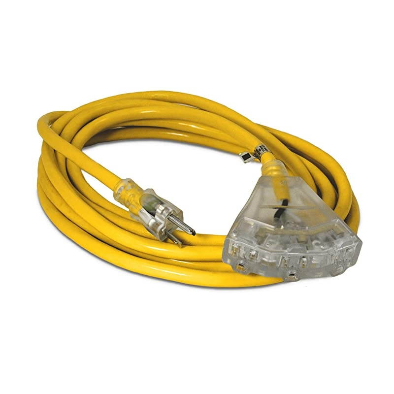 15ft 123 Heavy Duty 3Outlet Lighted SJTW IndoorOutdoor Extension Cord by Yellow 15 12Gauge Grounded 15Amp ThreeProng PowerCord 15 foot 12Awg