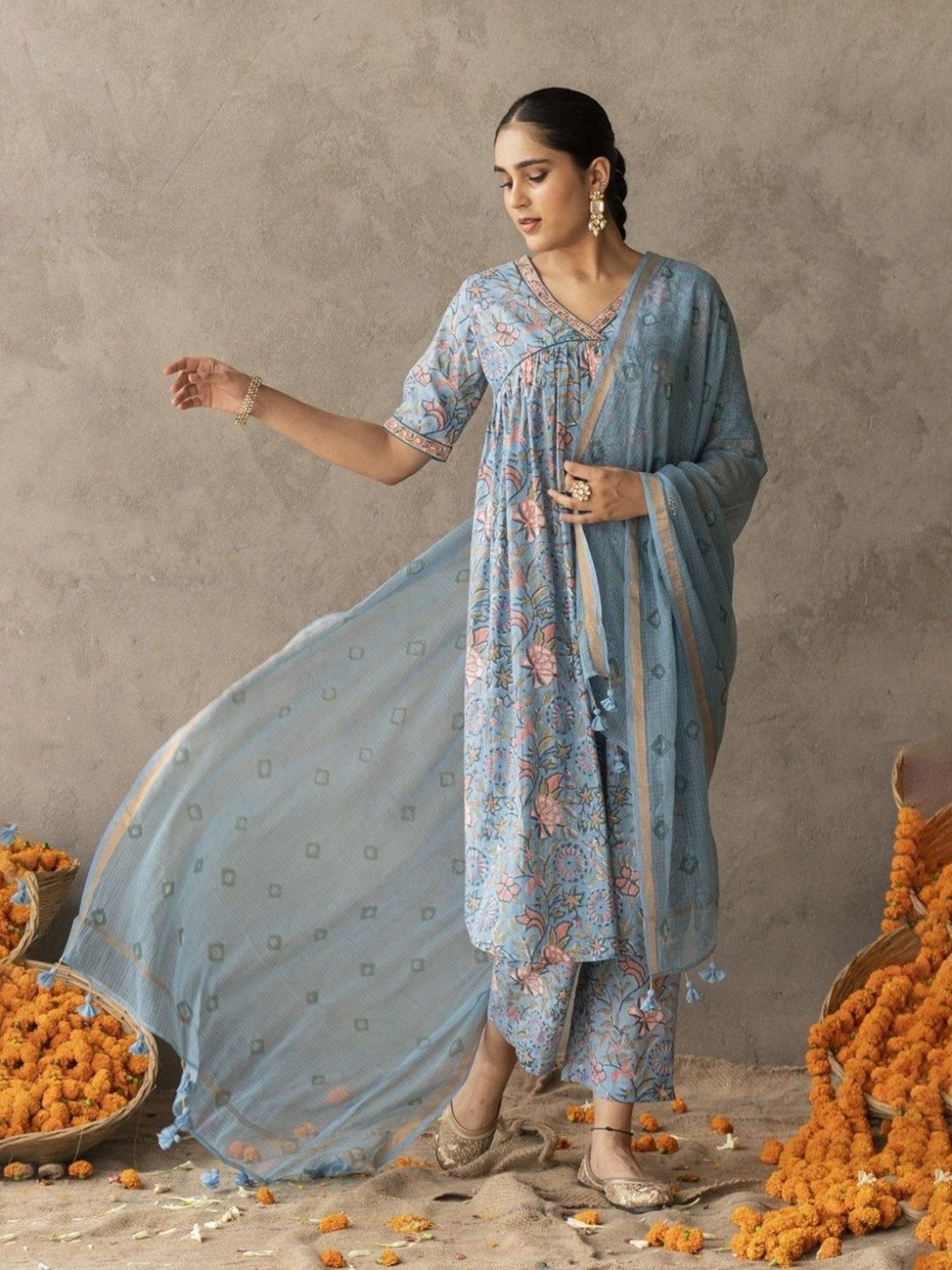 Akiso Reet Blue Cotton Chanderi Bandhni Dupatta