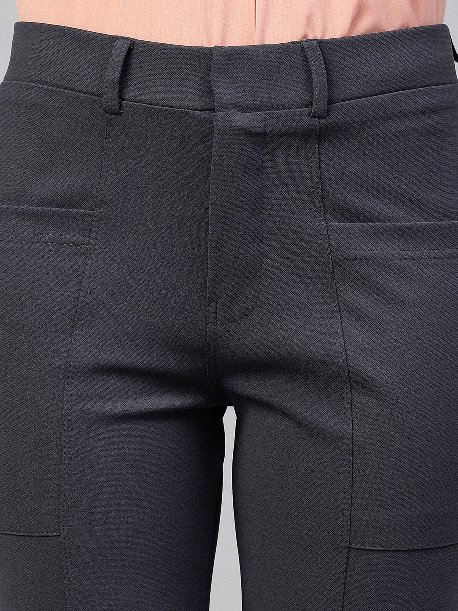 FITHUB Dark Grey Slim Fit Mid Rise Trousers