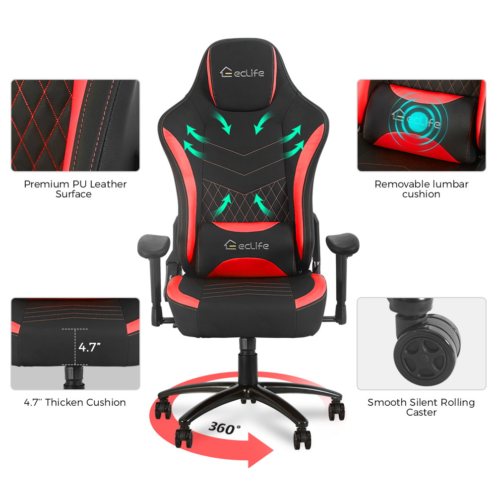 Ergonomic Racing Style Gaming Chair LUCKWIND Racing Chair
Massage Gaming Chair Office Chair Height Adjustment Recliner Swivel Rocker With USB Massage Lumbar Pad E-Sports Chair